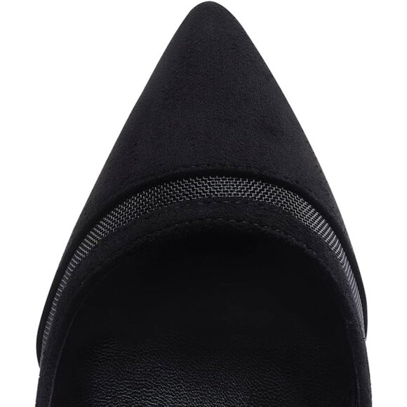 Women Black Mesh Polyurethane Closed Pointed Toe Stiletto High Heel Shoes Pumps - Picture 2 of 10